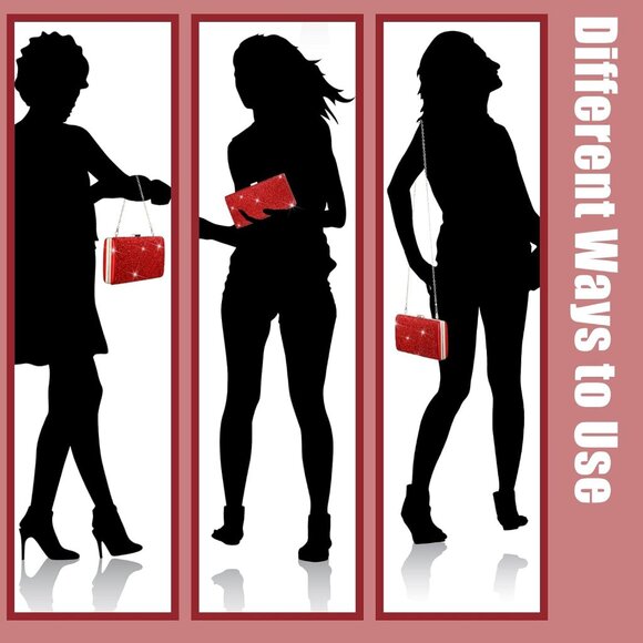 Red glitter evening jewelry set with clutch purse, necklace, bracelet and earrin - Picture 3 of 6